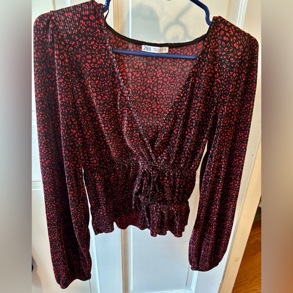 Zara Red & Black Blouse (size small)